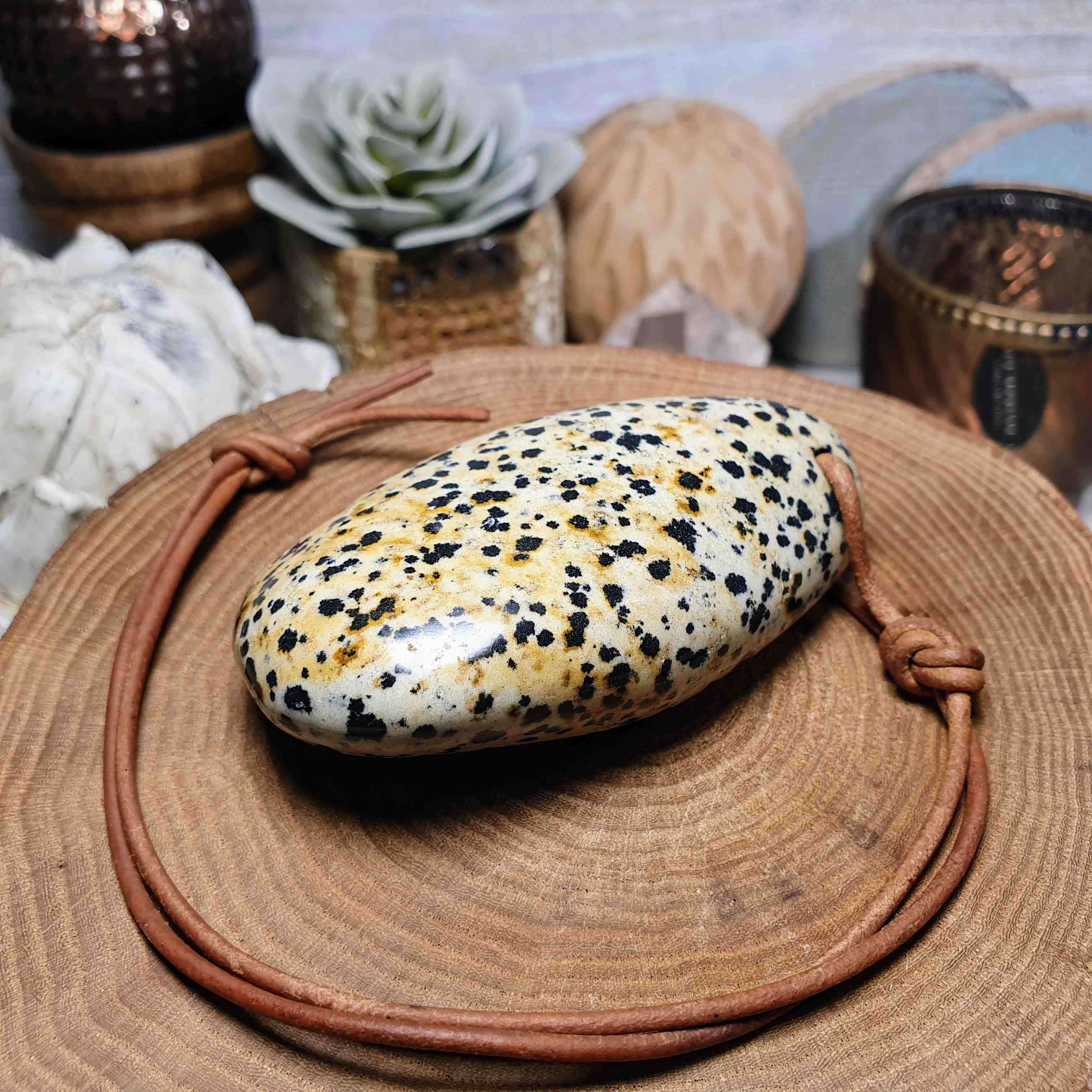 Jaspis dalmatin - velká vrtaná tromlovaná hmatka z Jihoafrické republiky C. 114 g 