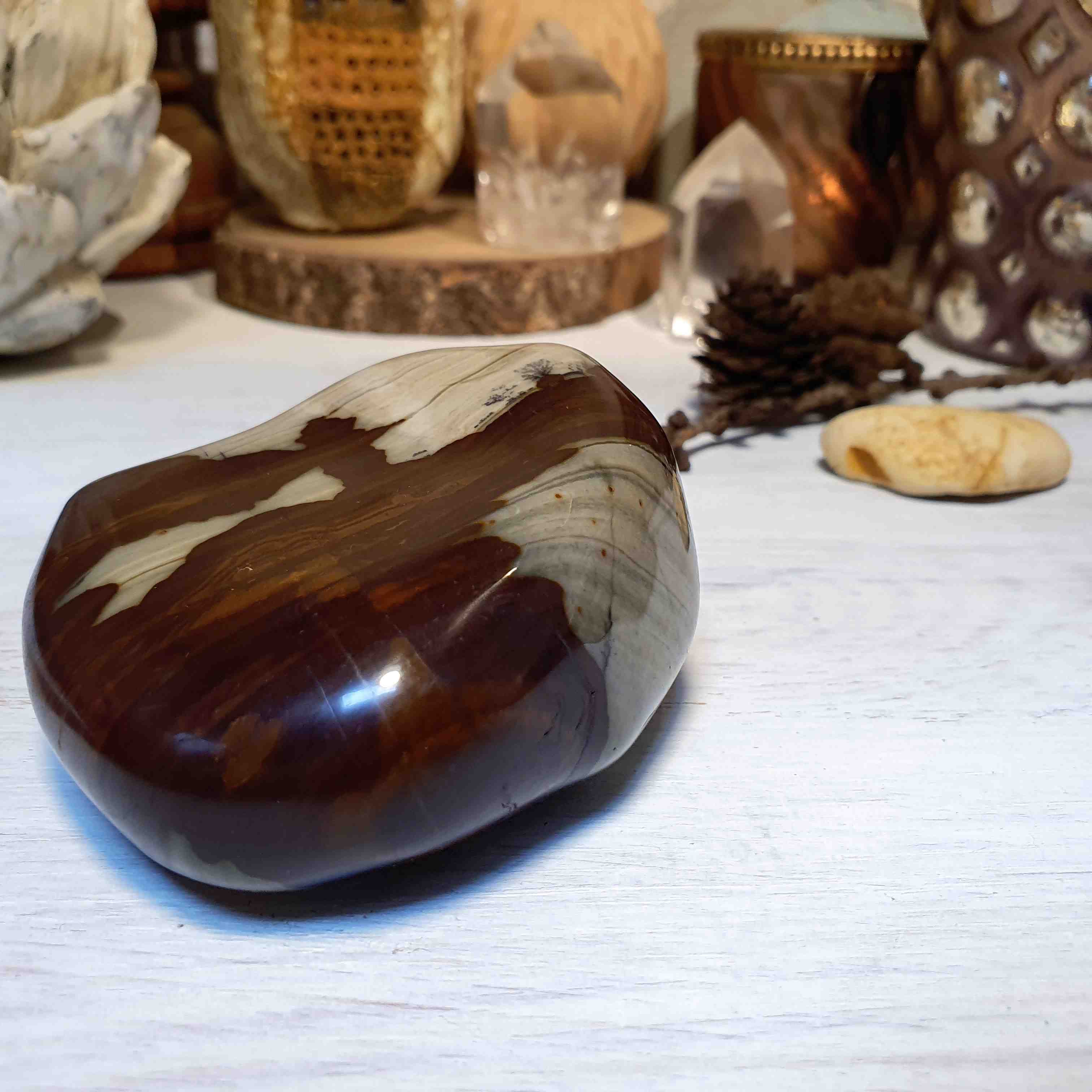 Jaspis cappuccino - velký tromlovaný kámen z Madagaskaru F. 348 g 