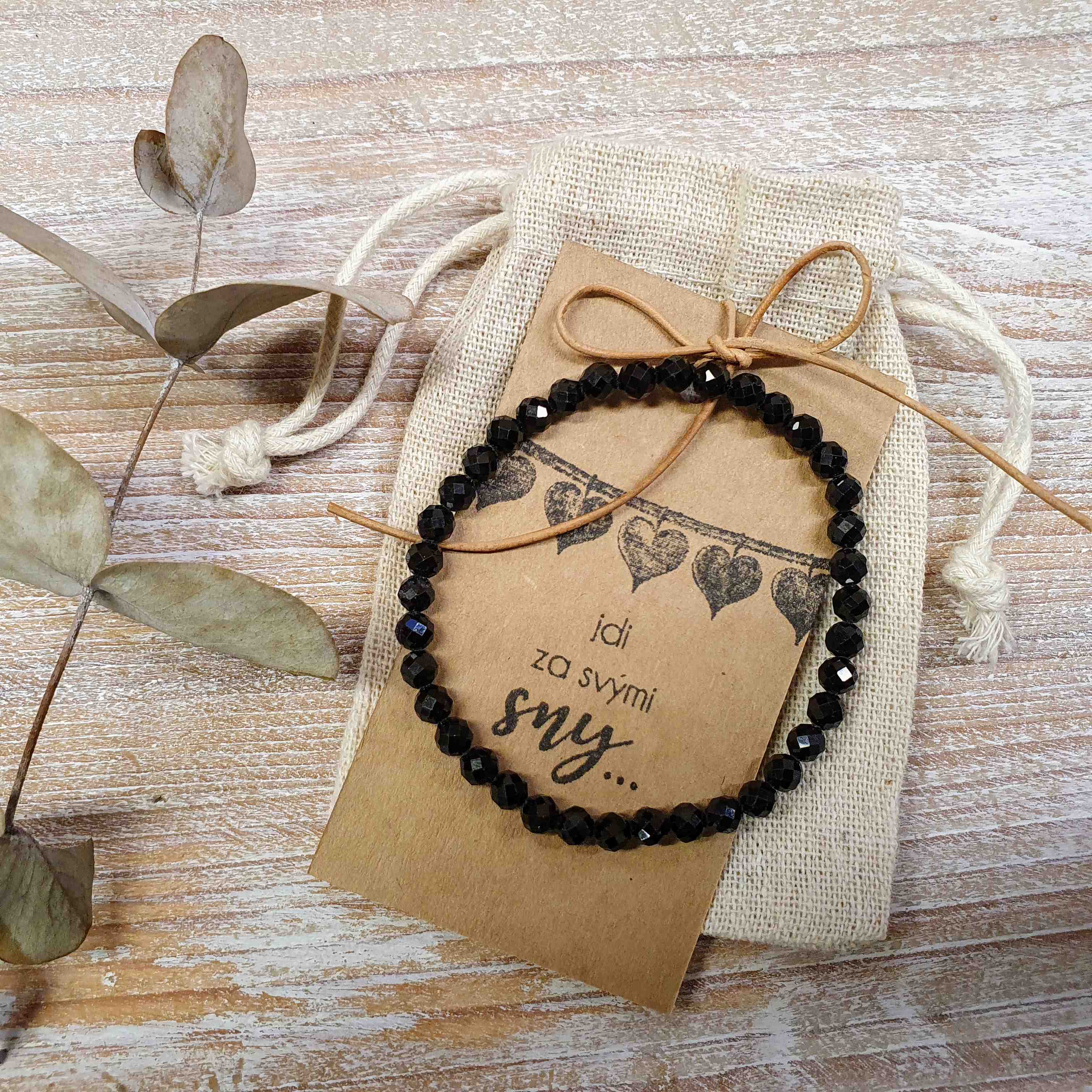 NÁRAMEK Z MINERÁLU TURMALÍN ČERNÝ SKORYL FAZETOVANÝ 5 mm