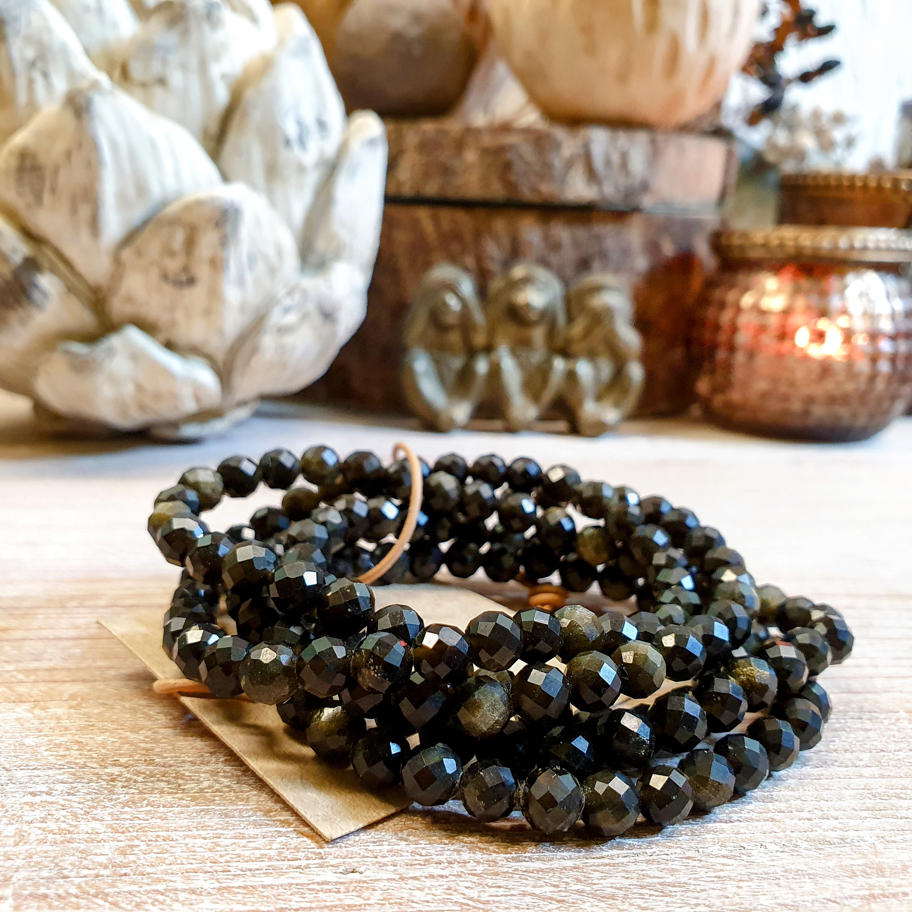 NÁRAMEK Z MINERÁLU OBSIDIÁN ZLATÝ FAZETOVANÝ 6 mm