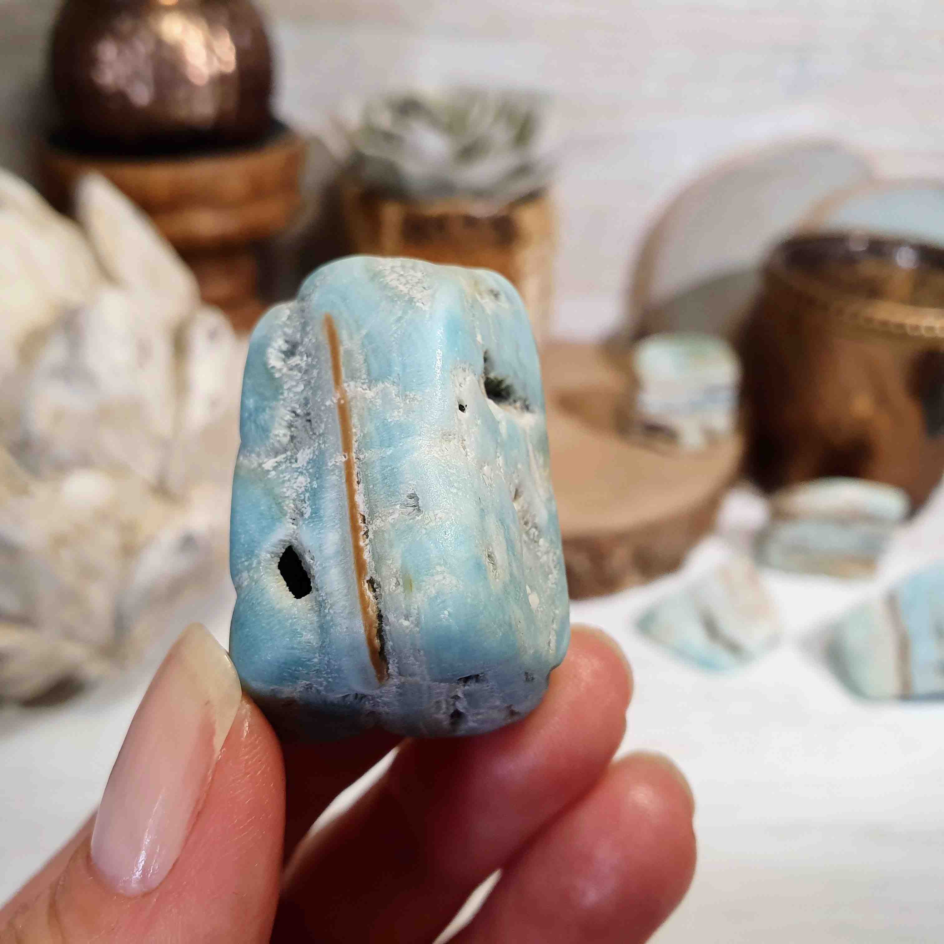 Modrý aragonit - leštěný kámen z Afghánistánu A. 30 g 