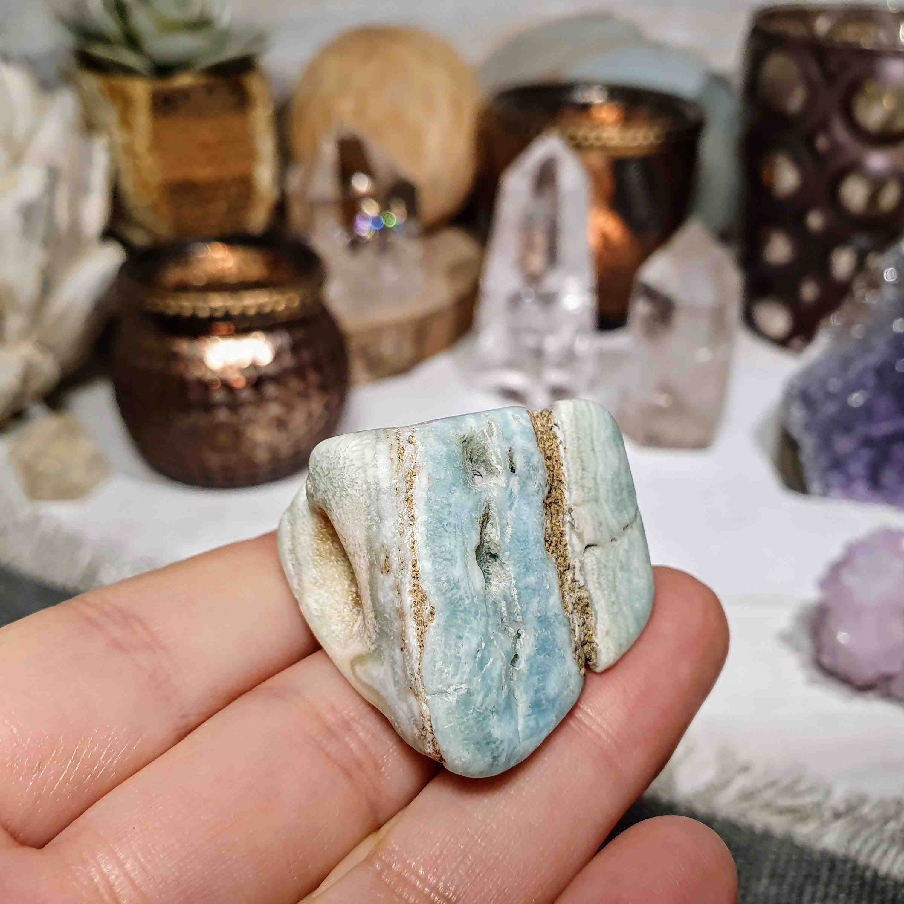 Modrý aragonit - leštěný kámen z Afghánistánu P. 30 g 