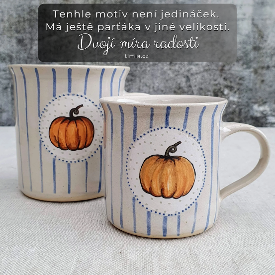 Malovaný keramický hrnek s dýní a s pruhy 200 ml
