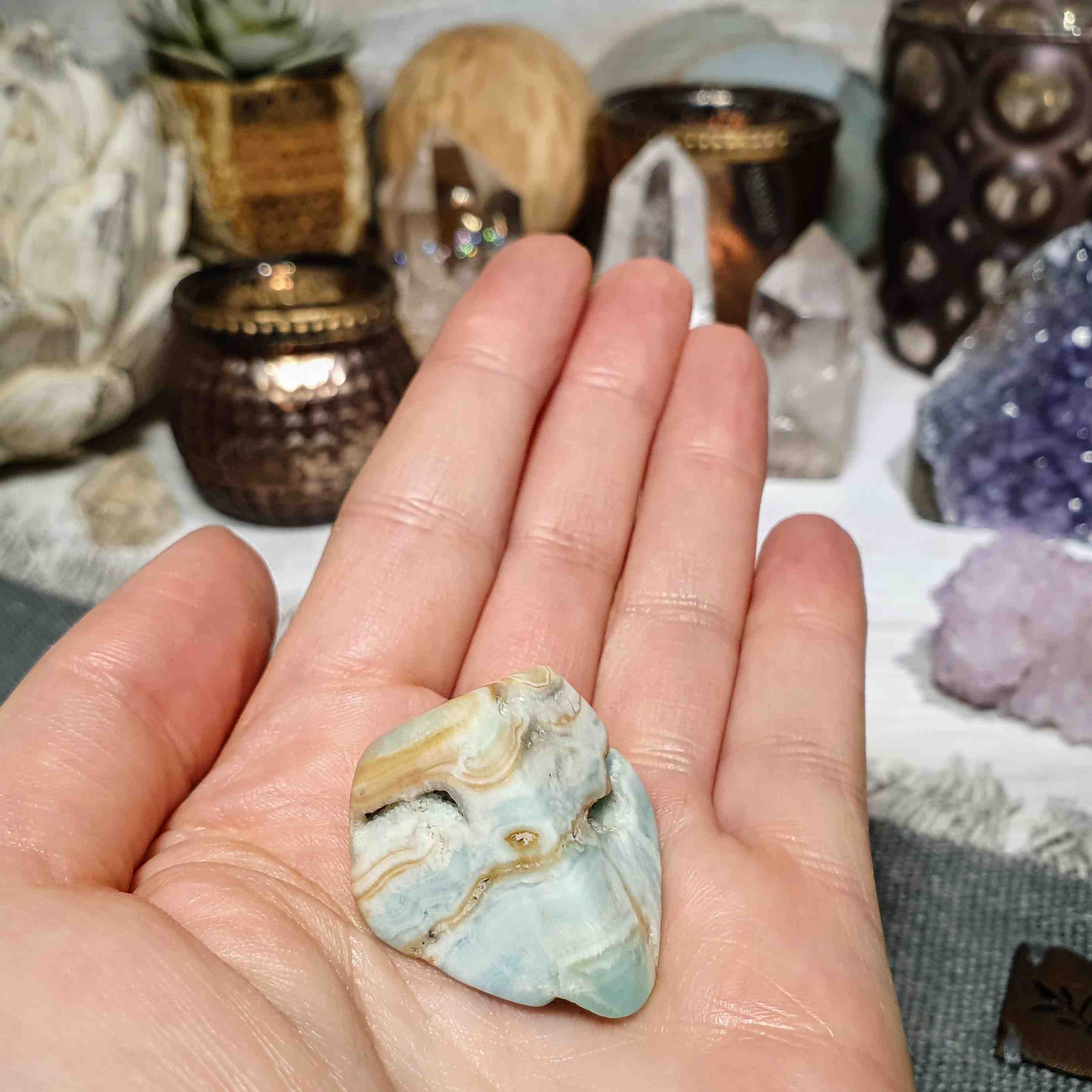 Modrý aragonit - leštěný kámen z Afghánistánu E. 22 g 