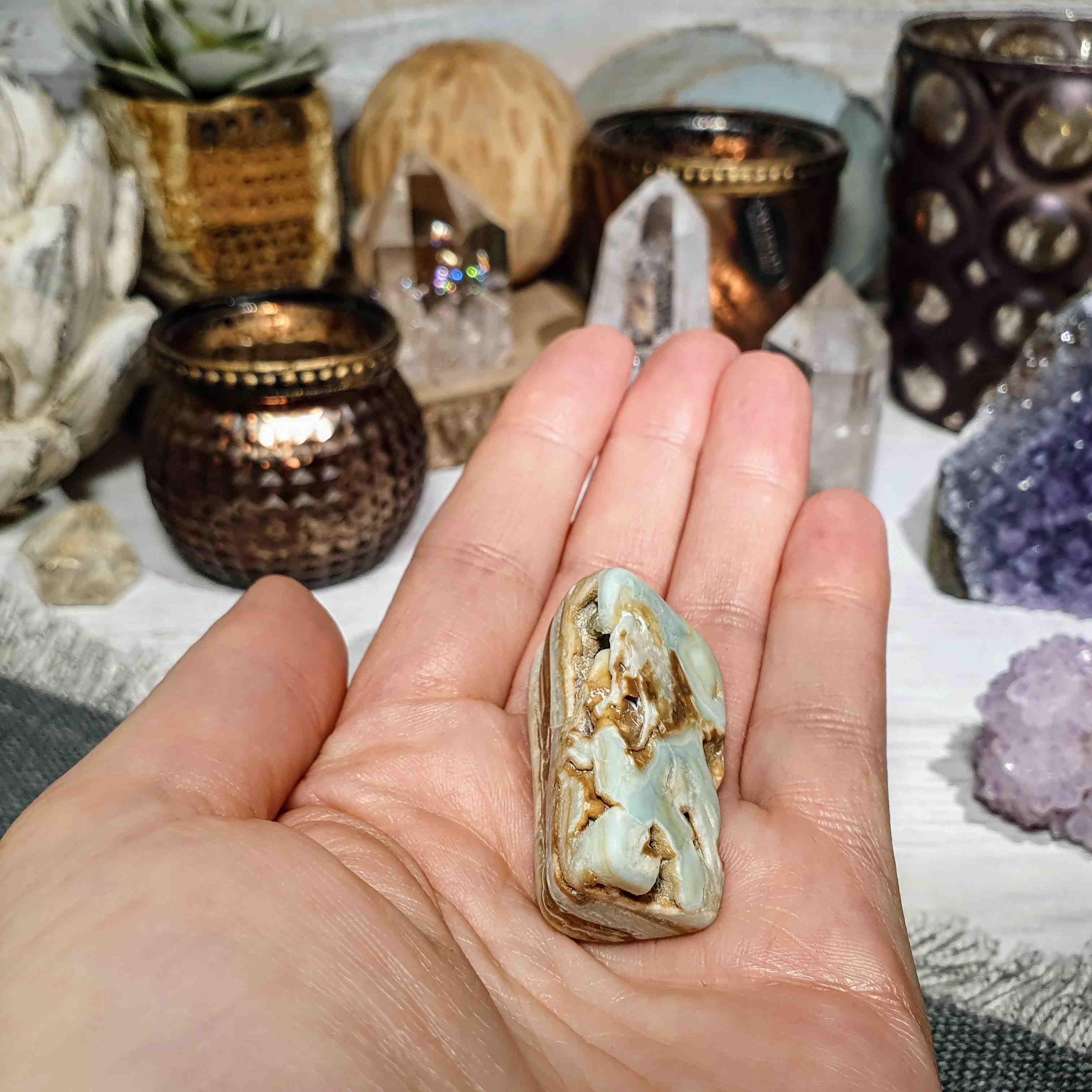 Modrý aragonit - leštěný kámen z Afghánistánu R. 25 g 