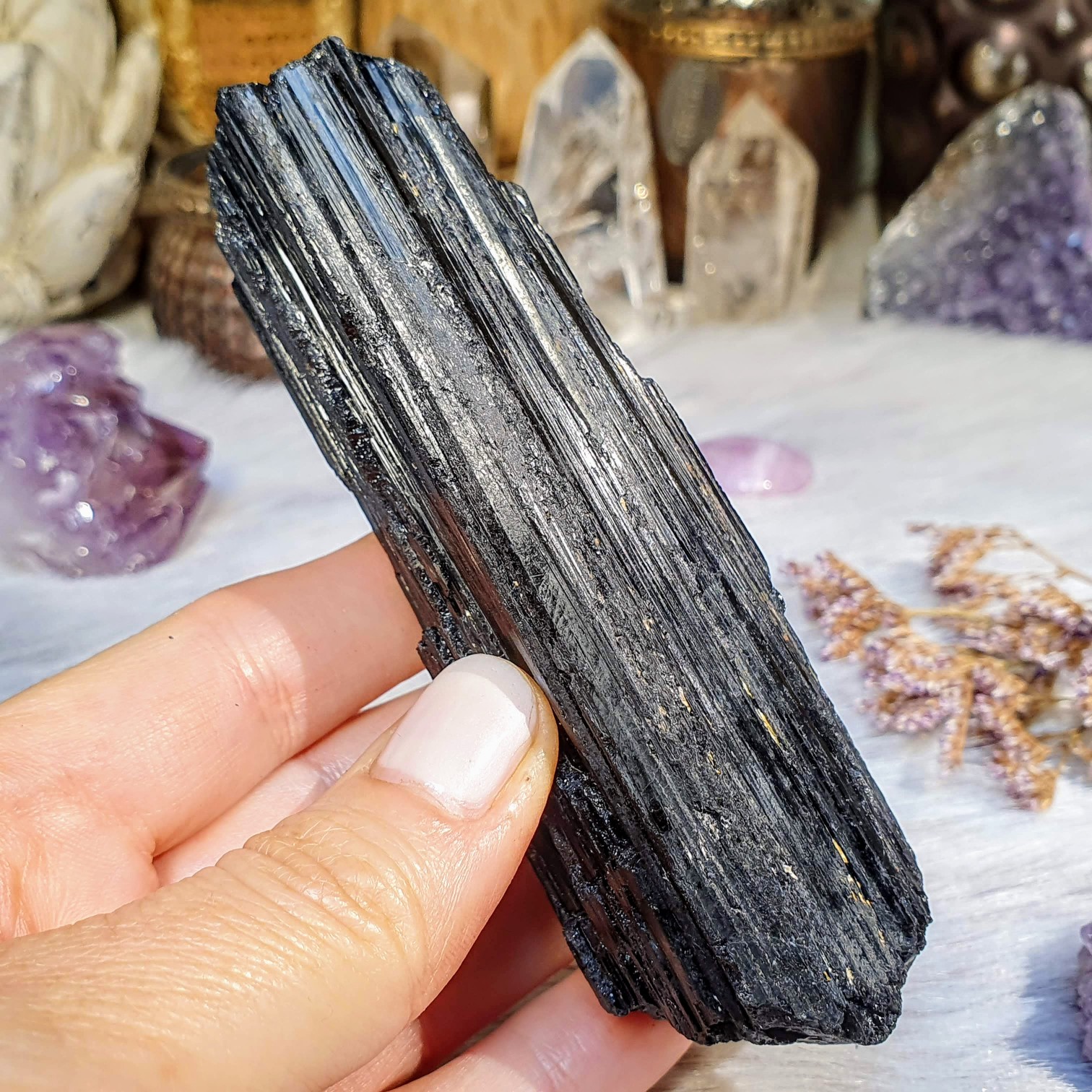 Turmalín černý skoryl - surová hůlka v extra kvalitě z Brazílie B. 232 g ~ oboustranně ukončená 