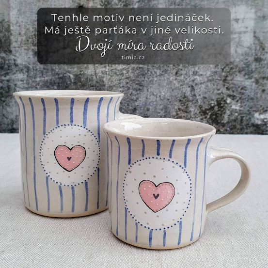 Malovaný keramický hrnek se srdíčkem a s pruhy 350 ml 