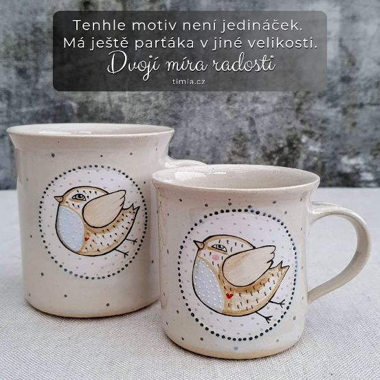 Malovaný keramický hrnek s ptáčkem 200 ml