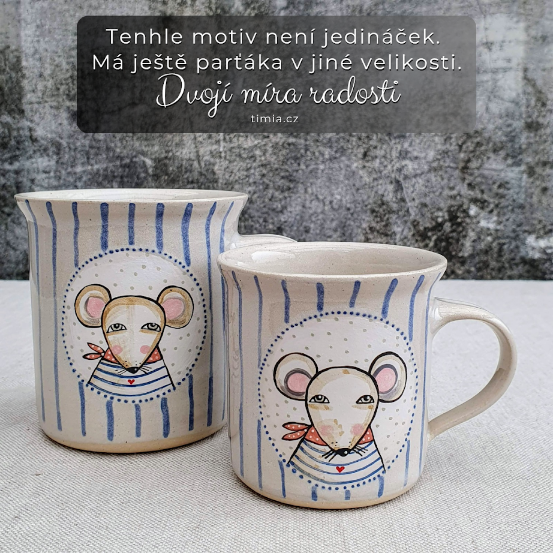 Malovaný keramický hrnek s myškou a s pruhy 350 ml 