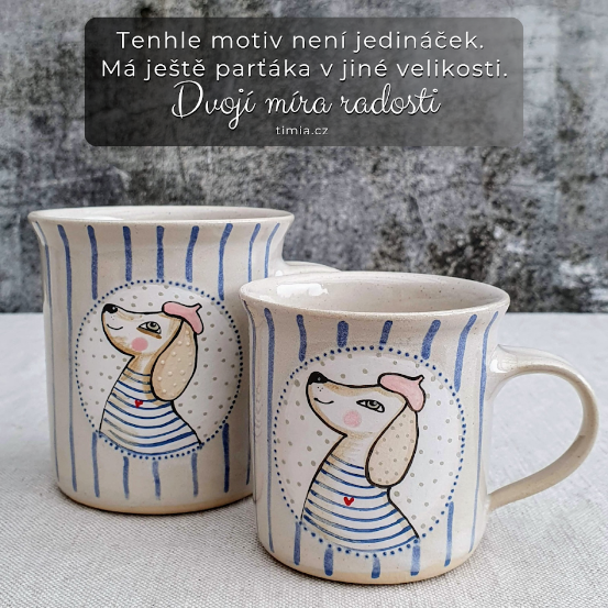 Malovaný keramický hrnek s pejskem a s pruhy 200 ml 