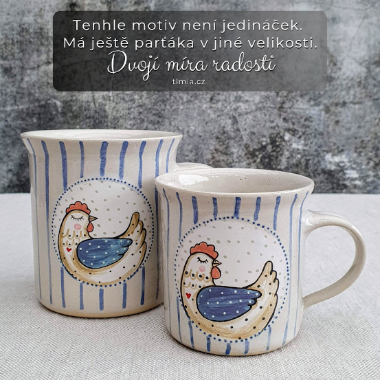 Malovaný keramický hrnek se slepičkou a s pruhy 350 ml 