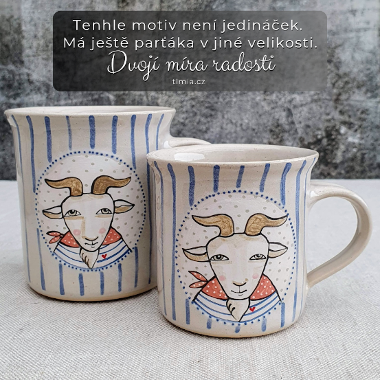 Malovaný keramický hrnek s kozou a s pruhy 350 ml 