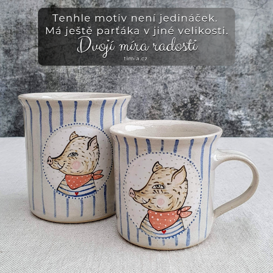 Malovaný keramický hrnek s divočákem a s pruhy 350 ml 