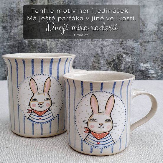 Malovaný keramický hrnek se zajíčkem a s pruhy 350 ml 