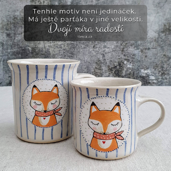 Malovaný keramický hrnek s liškou a s pruhy 200 ml 