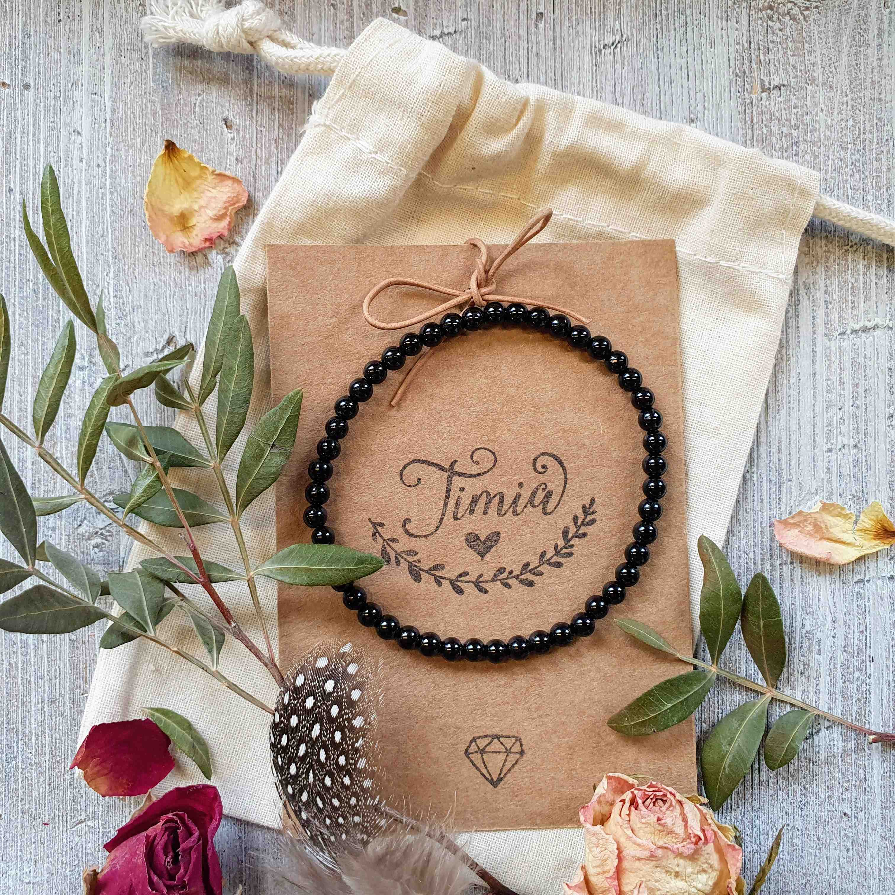 NÁRAMEK Z MINERÁLU TURMALÍN ČERNÝ SKORYL 4 mm 