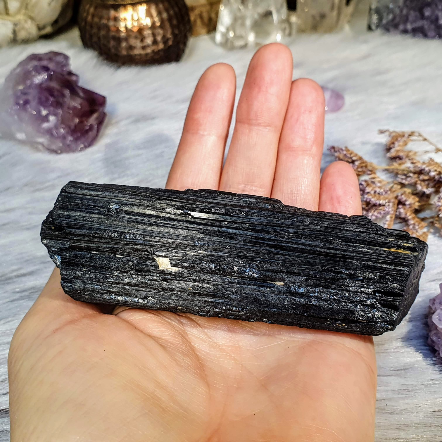 Turmalín černý skoryl - surová hůlka v extra kvalitě z Brazílie B. 232 g ~ oboustranně ukončená 