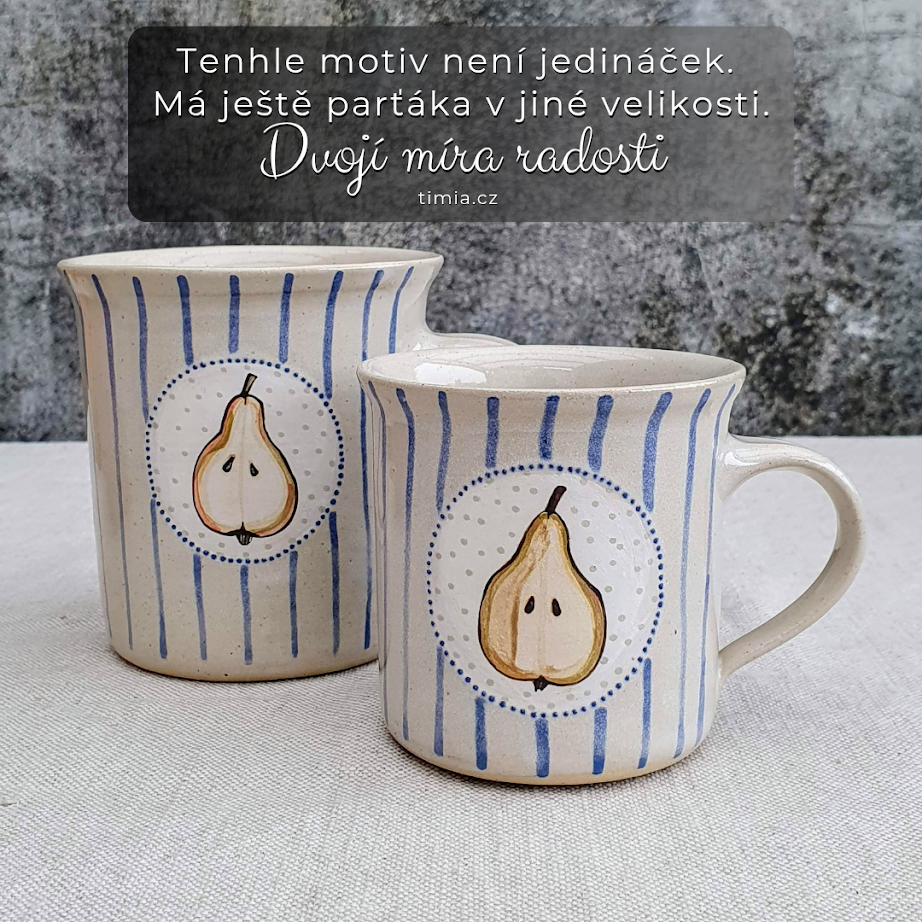 Malovaný keramický hrnek s hruškou a s pruhy 200 ml 