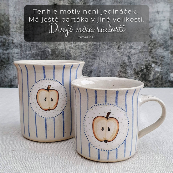 Malovaný keramický hrnek s jablkem a s pruhy 200 ml 