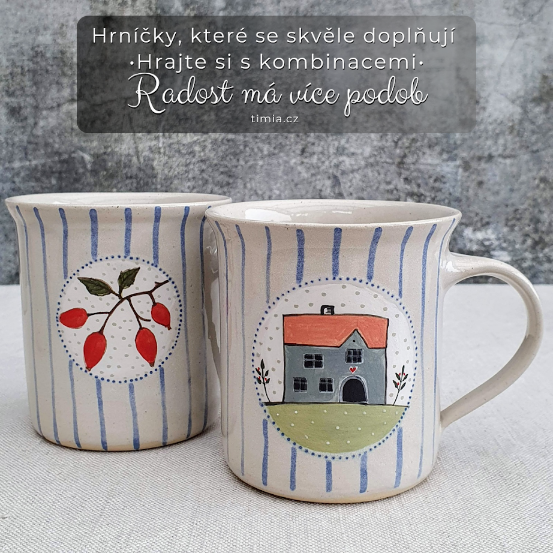 Malovaný keramický hrnek se šípkem a s pruhy 350 ml 