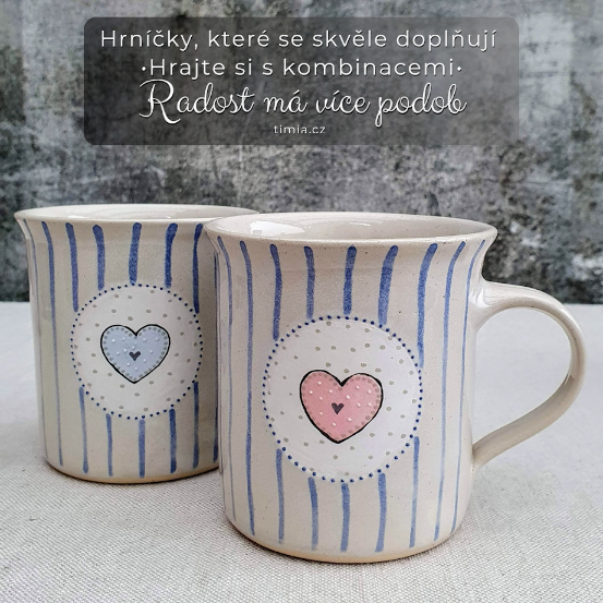 Malovaný keramický hrnek se srdíčkem a s pruhy 350 ml 
