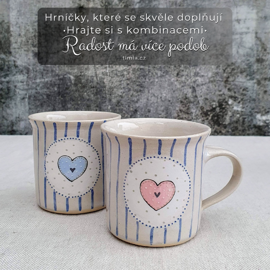 Malovaný keramický hrnek se srdíčkem a s pruhy 200 ml