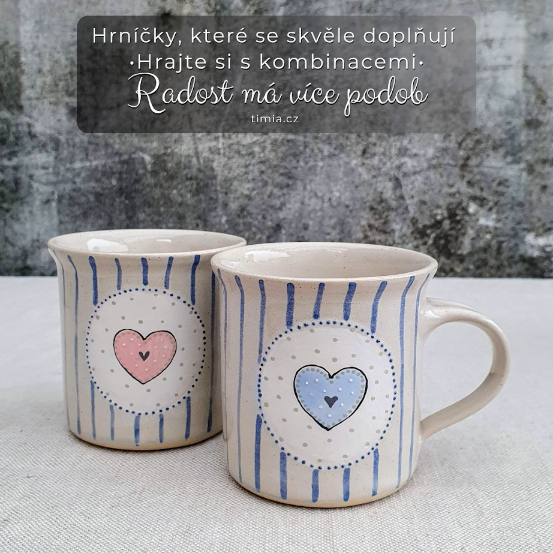 Malovaný keramický hrnek se srdíčkem a s pruhy 200 ml 