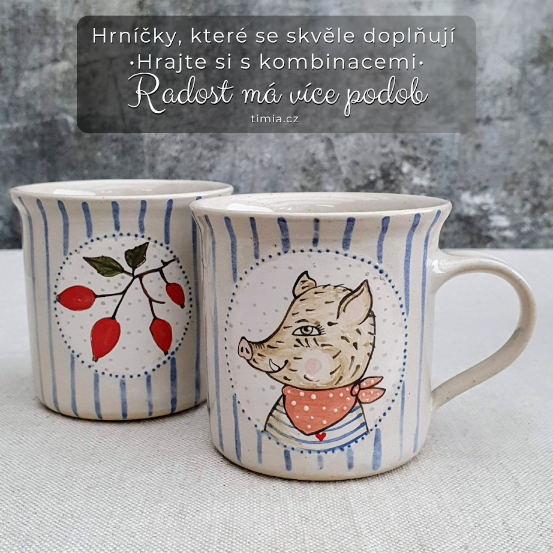 Malovaný keramický hrnek s divočákem a s pruhy 200 ml 