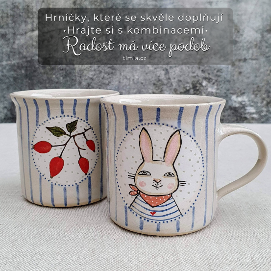 Malovaný keramický hrnek se zajíčkem a s pruhy 200 ml 