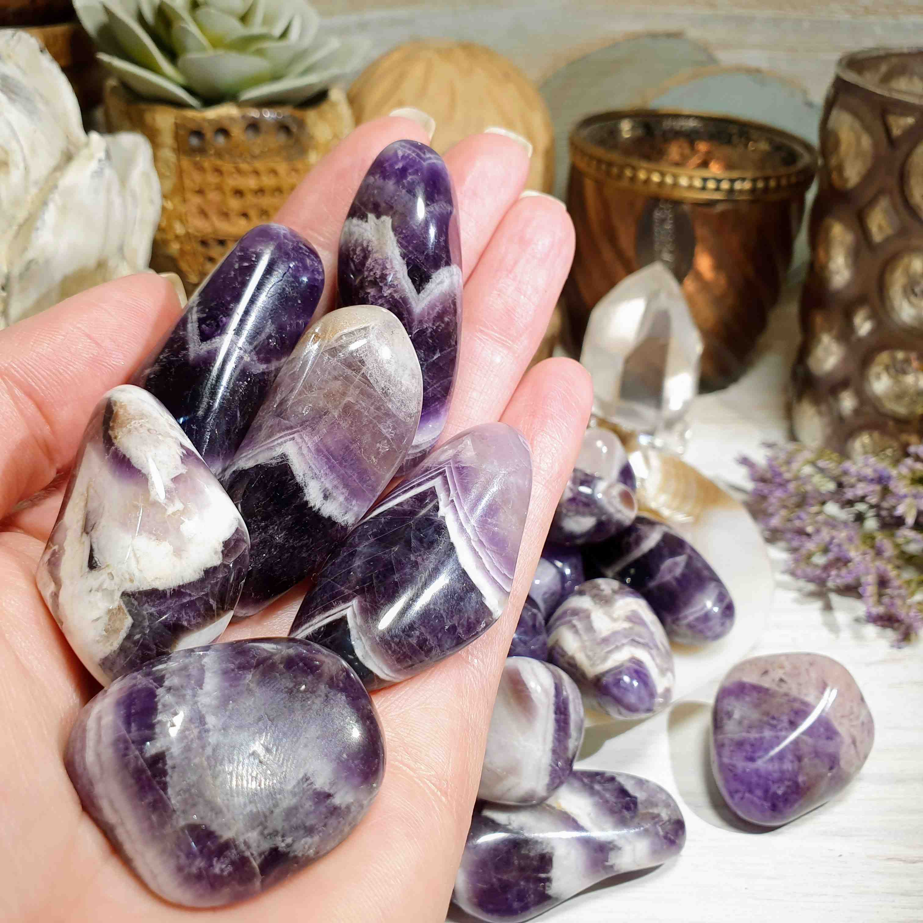 Ametyst chevron - zebra, tromlovaný kámen ze Zambie, top kvalita 18 - 25 g 