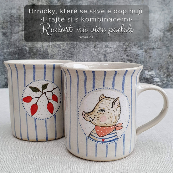 Malovaný keramický hrnek se šípkem a s pruhy 350 ml 