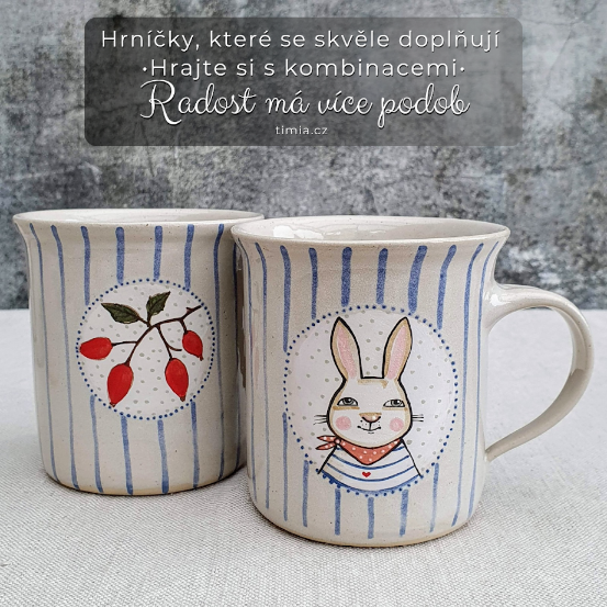 Malovaný keramický hrnek se šípkem a s pruhy 350 ml 