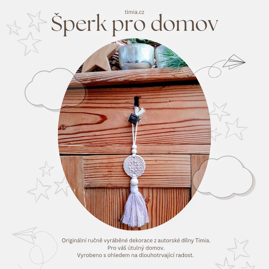 Malovaná keramická mandala se střapcem