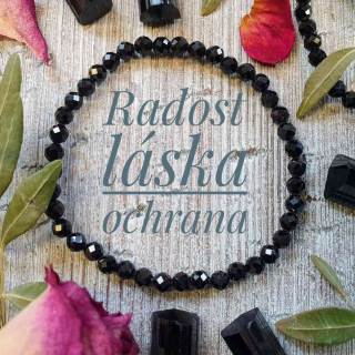 NÁRAMEK Z MINERÁLU TURMALÍN ČERNÝ SKORYL FAZETOVANÝ 4 mm