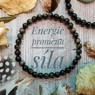 NÁRAMEK Z MINERÁLU OBSIDIÁN ZLATÝ PÁNSKÝ 6 mm