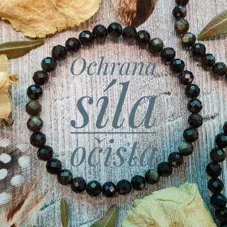 NÁRAMEK Z MINERÁLU OBSIDIÁN ZLATÝ FAZETOVANÝ 6 mm
