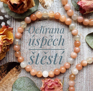NÁRAMEK Z MINERÁLU MĚSÍČNÍ KÁMEN PASTELOVĚ ZBARVENÝ 6 mm 