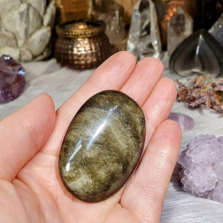 Obsidián zlatý - ručně broušený a leštěný úhledný valounek - hmatka v extra kvalitě z Mexika J. 39 g 
