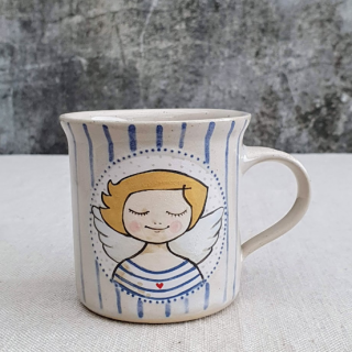 Malovaný keramický hrnek s andělem a s pruhy 200 ml 