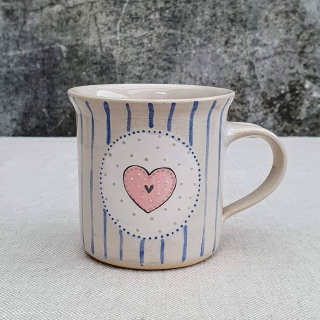Malovaný keramický hrnek se srdíčkem a s pruhy 200 ml 