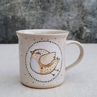 Malovaný keramický hrnek s ptáčkem 200 ml