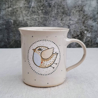 Malovaný keramický hrnek s ptáčkem 350 ml 