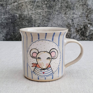 Malovaný keramický hrnek s myškou a s pruhy 200 ml 