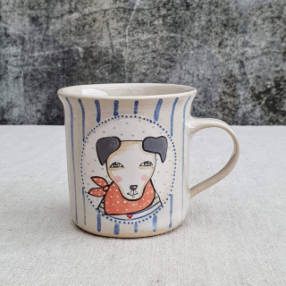 Malovaný keramický hrnek s pejskem a s pruhy 200 ml 