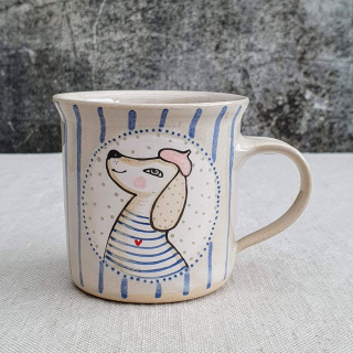 Malovaný keramický hrnek s pejskem a s pruhy 200 ml 