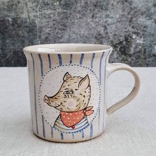 Malovaný keramický hrnek s divočákem a s pruhy 200 ml 