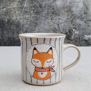 Malovaný keramický hrnek s liškou a s pruhy 200 ml 
